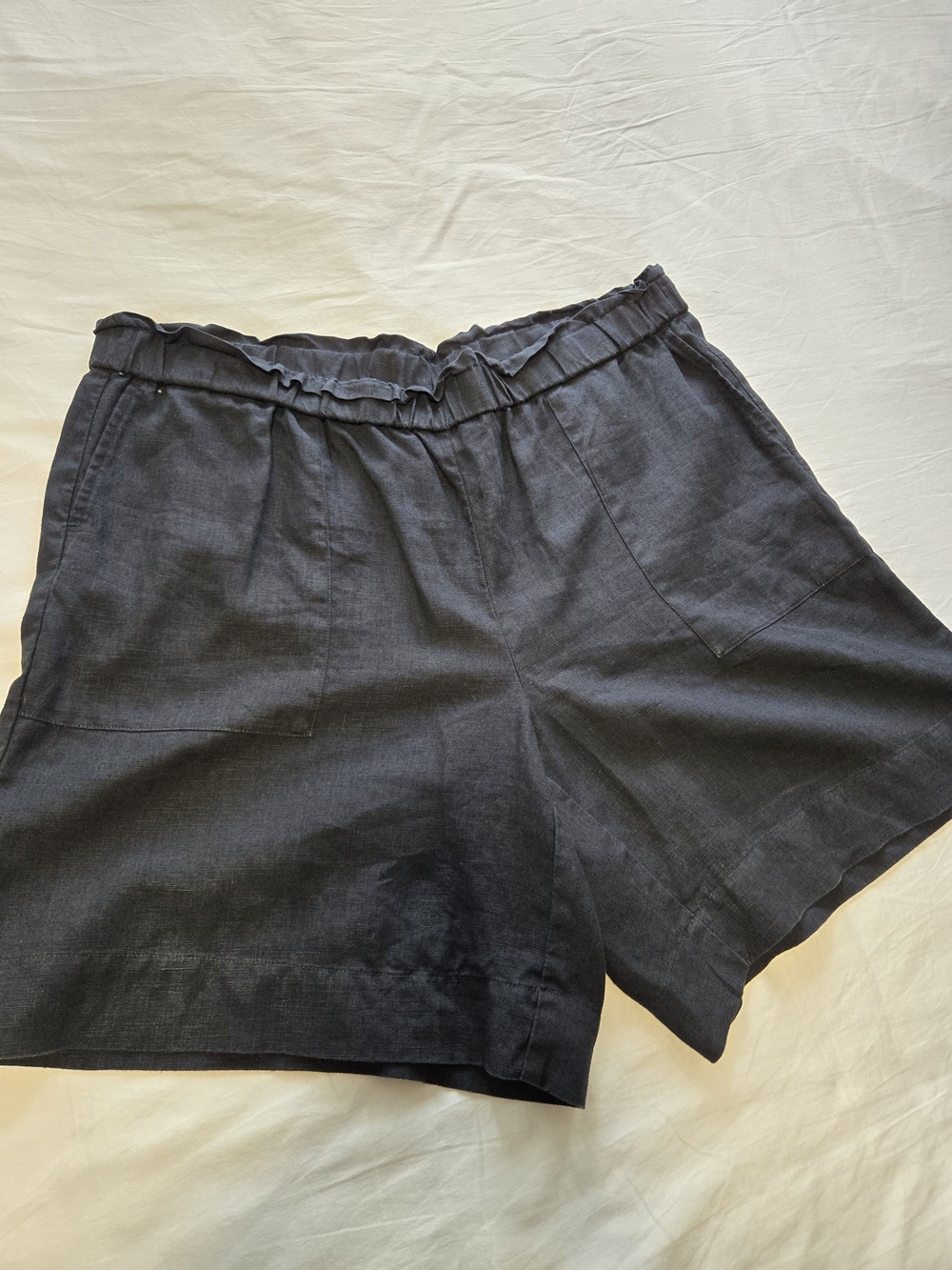 J. Jill Black 100% Linen Shorts Elastic Ruffle Waist Pockets Relaxed Plus 2X